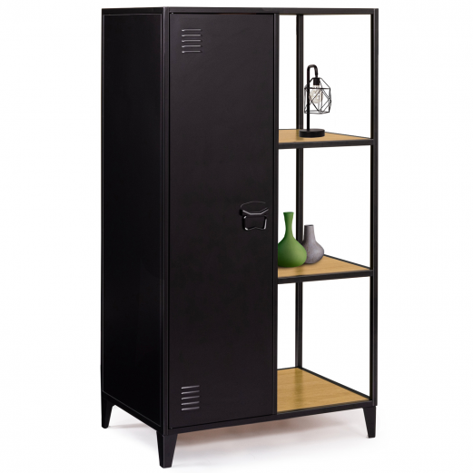 Armoire-étagère 1 porte penderie avec rangements ESTER en métal noir