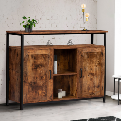 14930 - Credenza a 2 ante in stile industriale effetto legno antico 100 cm Buffet 2 portes 100 cm DAYTON avec étagères effet vieilli design industriel