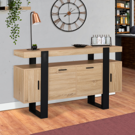 Buffet PHOENIX 4 portes bois et noir 140 cm