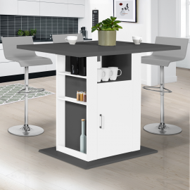 Ilot central UGO 110 cm plateau bois gris et blanc avec rangements Ilot central UGO 110 cm plateau bois gris et blanc avec rangements
