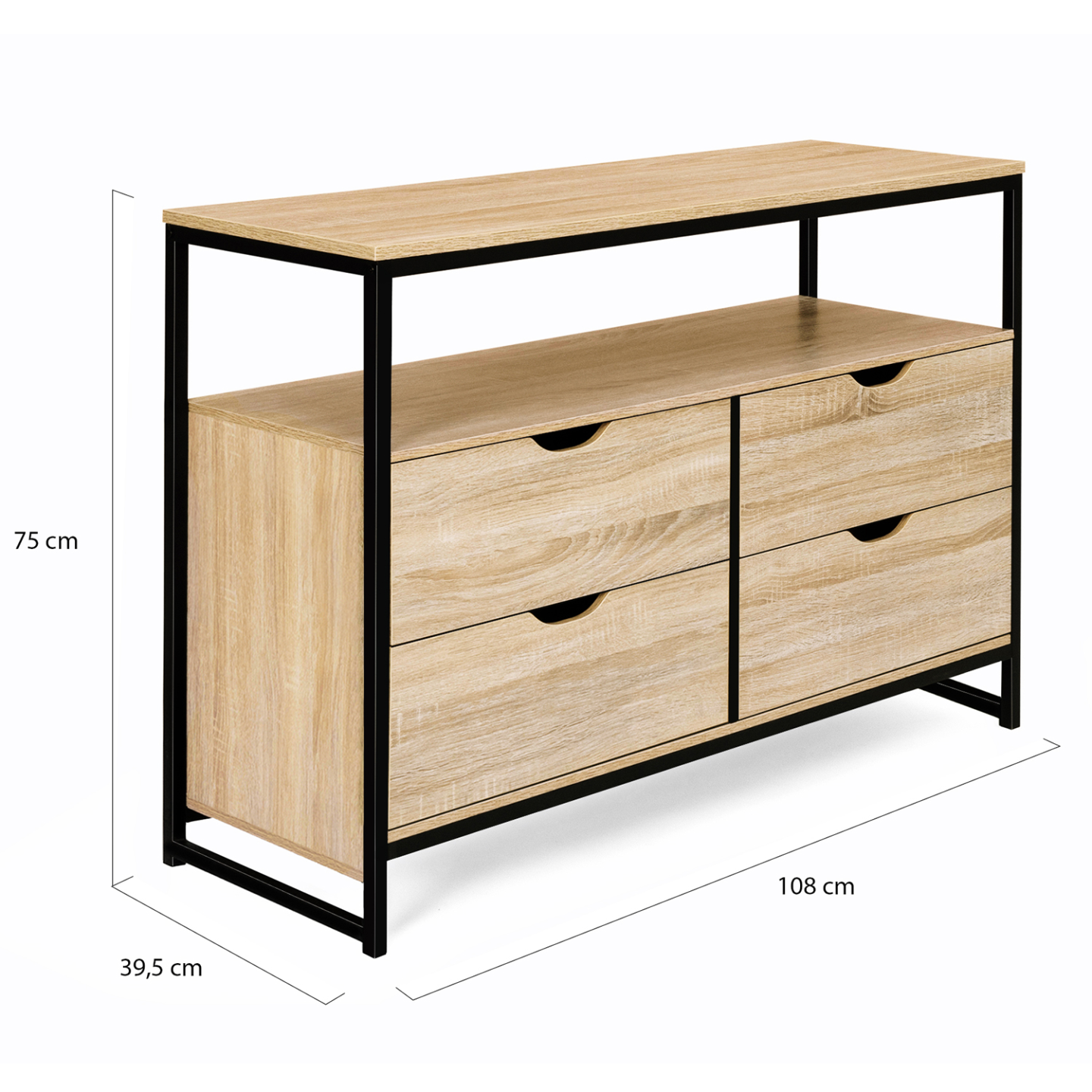 Industrielle Kommode mit 4 Schubladen aus Holz und Metall mit Regal - DETROIT