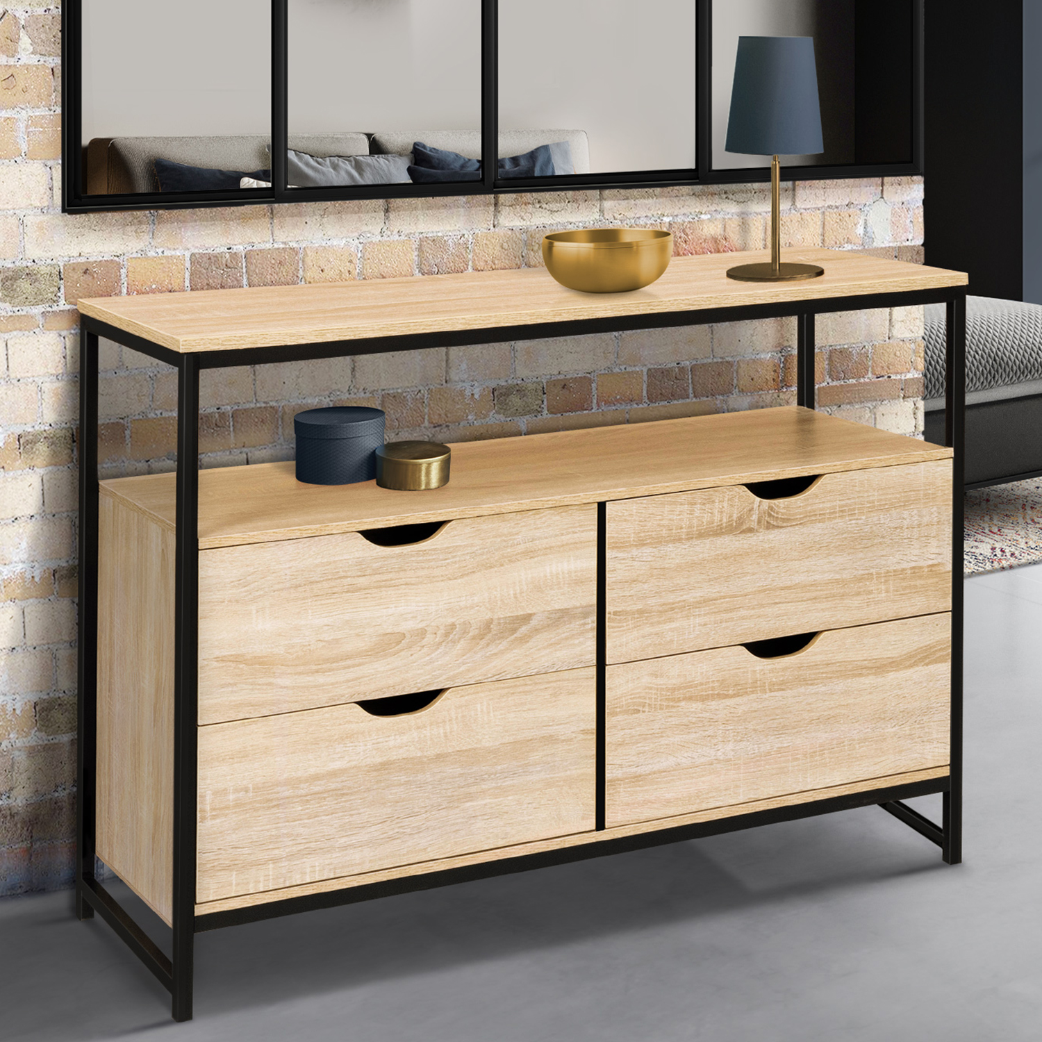 Commode industrielle 4 tiroirs et étagère