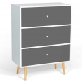 Commode 3 tiroirs EMMIE scandinave bois blanc et gris