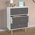 Commode 3 tiroirs EMMIE scandinave bois blanc et gris