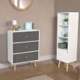 Commode 3 tiroirs EMMIE scandinave bois blanc et gris
