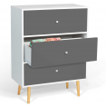 Commode 3 tiroirs EMMIE scandinave bois blanc et gris