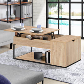 Table basse plateau relevable DETROIT avec coffre design industriel