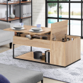 Table basse plateau relevable DETROIT avec coffre design industriel