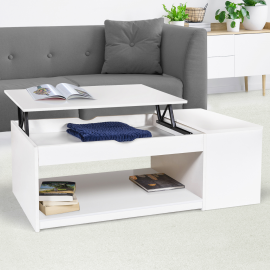 Table basse plateau relevable ELEA avec coffre bois blanc Table basse plateau relevable ELEA avec coffre bois blanc