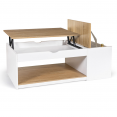 Table basse plateau relevable ELEA avec coffre bois blanc et façon hêtre