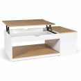 Table basse plateau relevable ELEA avec coffre bois blanc et façon hêtre