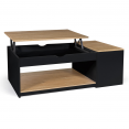 Table basse plateau relevable ELEA avec coffre bois noir et façon hêtre