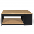 Table basse plateau relevable ELEA avec coffre bois noir et façon hêtre