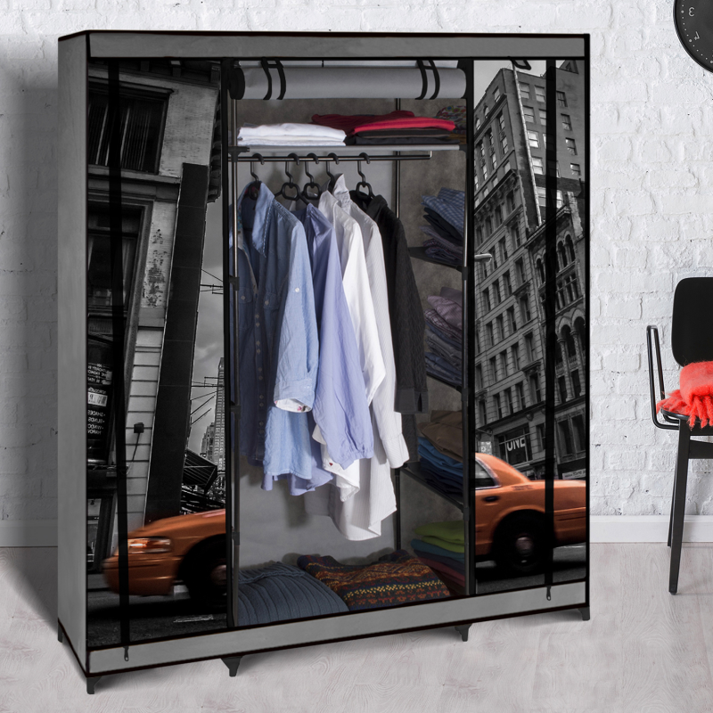 Armoire avec tringle de rangement pour vêtements, armoire en tissu