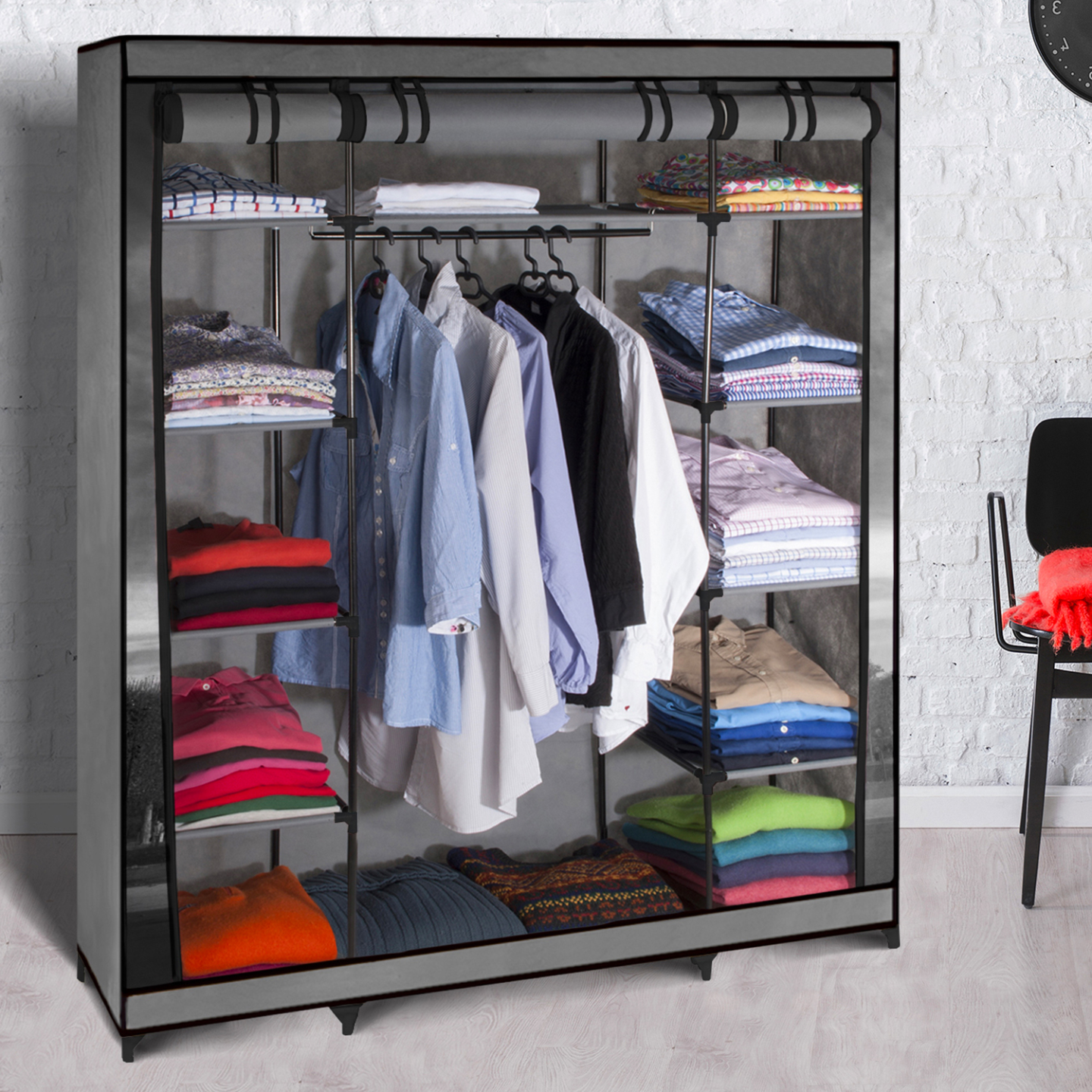Anmas Power Armoire en tissu pour chambre à coucher - Avec tiroirs - Pliable - Avec 2 tringles