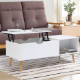 Table basse Effie plateau relevable bois blanc