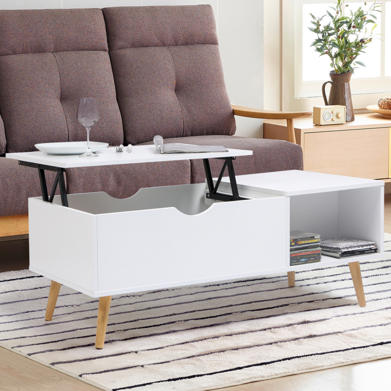Table basse Siola 90x90 avec plateau relevable - blanc Moderne