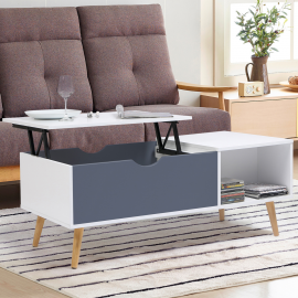 Table basse Effie plateau relevable bois blanc et gris