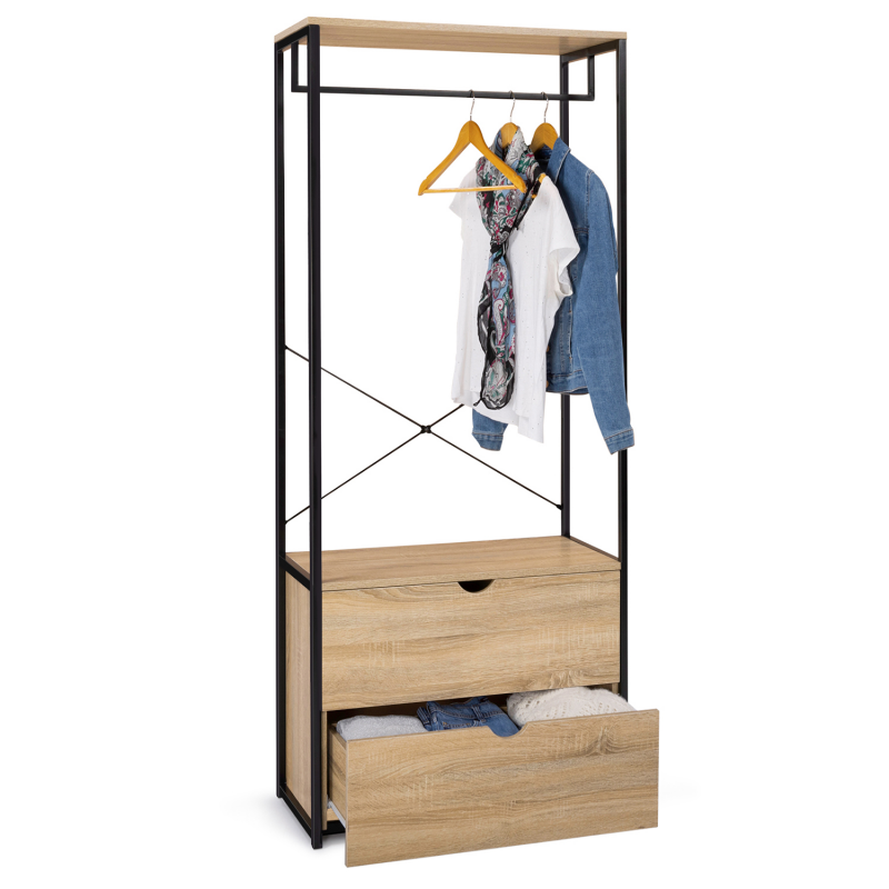Dressing penderie pas cher style industriel 80 cm 2 tiroirs DETROIT