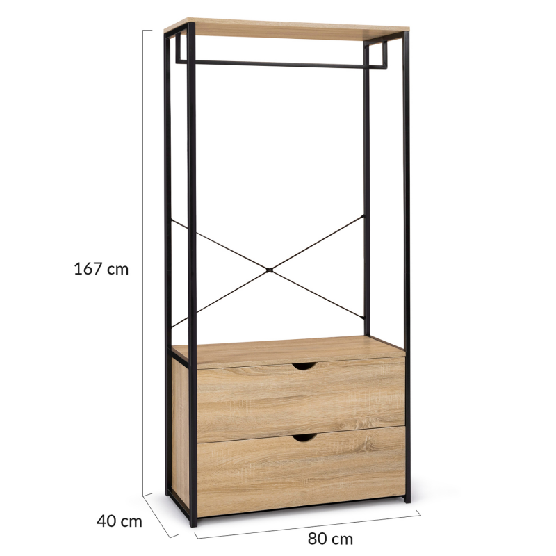 Dressing penderie pas cher style industriel 80 cm 2 tiroirs DETROIT