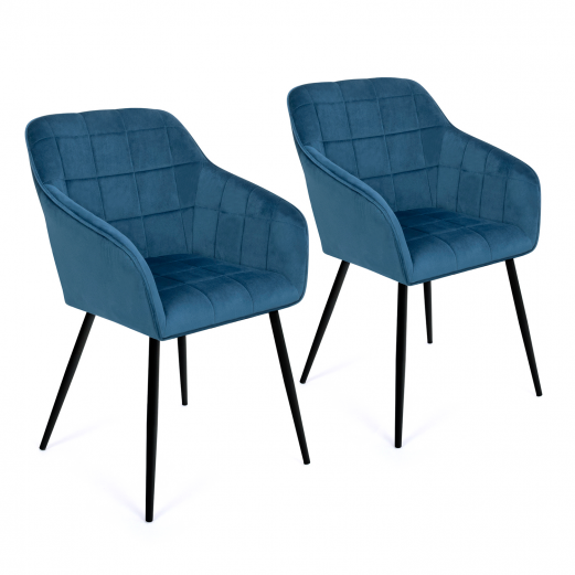 Lot de 2 chaises MADY en velours bleu avec accoudoirs