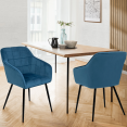 Lot de 2 chaises de salle à manger MADY en velours bleu canard avec accoudoirs