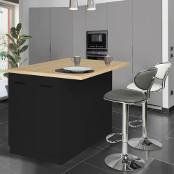 14869 - Isola da cucina nera con piano in faggio 120 cm Ilot central IVO 120 cm bois noir avec plan de travail façon hêtre