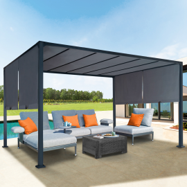 Pergola coulissante 2 pans 3x4 M belvédère de jardin toile gris anthracite