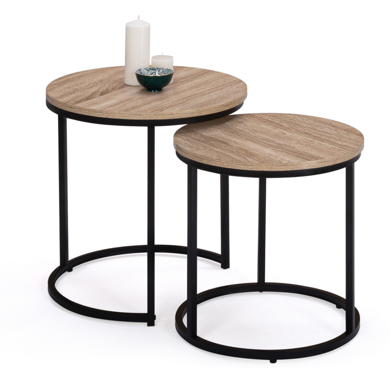 Lot De 2 Tables Basses Gigognes Rondes Hawkins 40/45cm - Bois Foncé Design Industriel