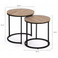 Lot de 2 tables basses gigognes DETROIT rondes 40/45 design industriel