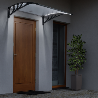 Marquise De Porte En Polycarbonate Incurvée Zlovne - Auvent Solaire Transparent 40x120 Cm, Protection Contre Pluie Et UV, Sans Support Visible