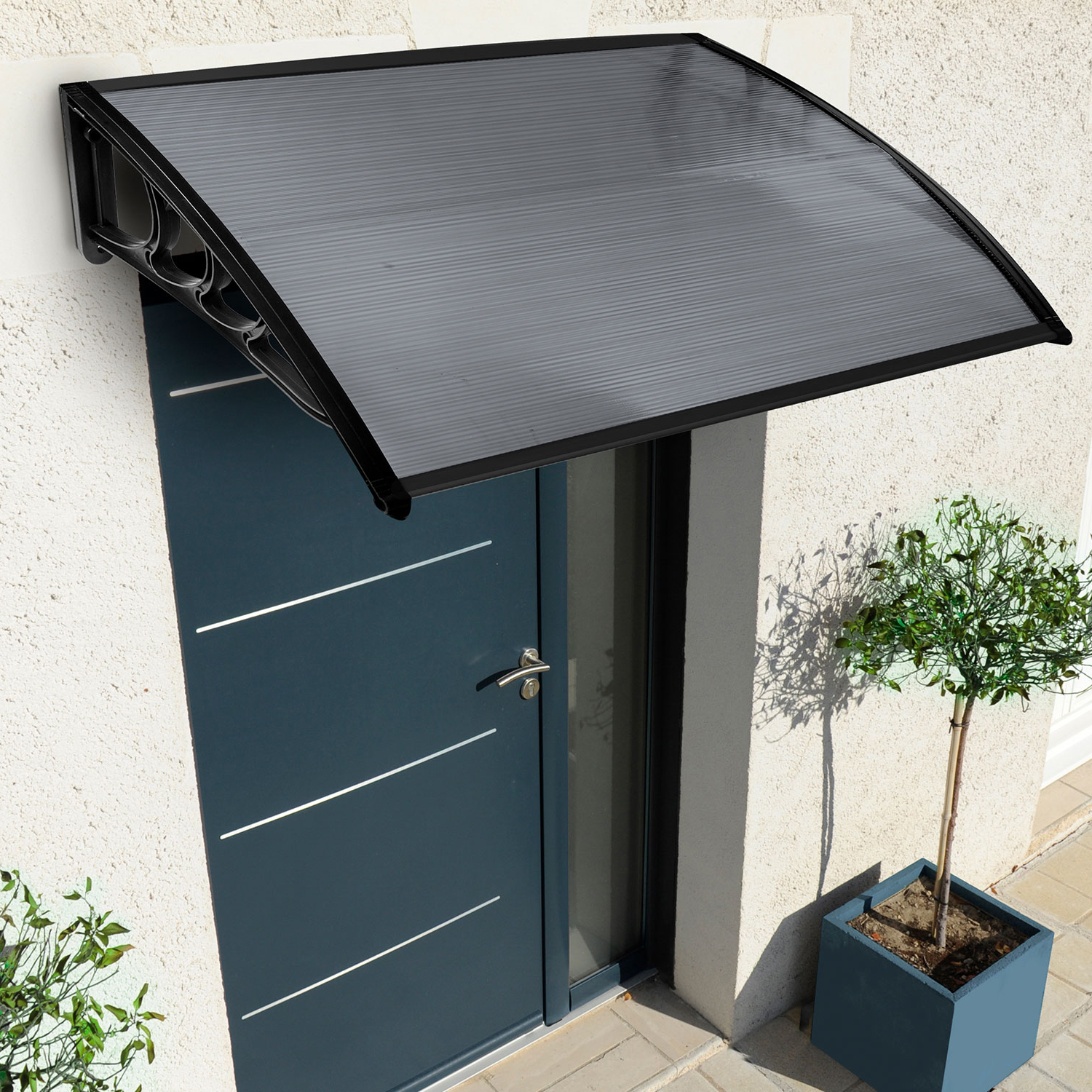 Auvent de porte marquise en polycarbonate noire 80 x 120 cm