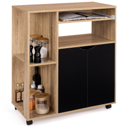 14911 - Servierwagen mit Rollen aus Holz in Buchenholzoptik und schwarzen Türen 76 cm Desserte de cuisine COSI bois façon hêtre et portes noires
