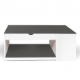 Table basse plateau relevable ELEA avec coffre bois blanc et gris