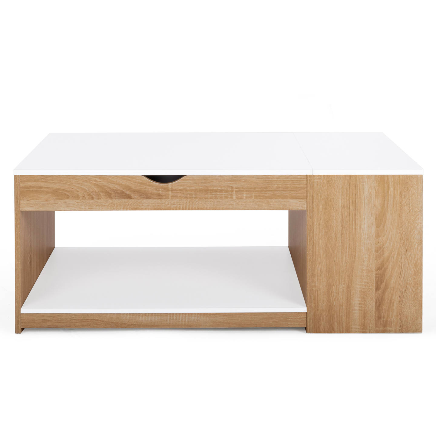 Table Basse 2 Plateaux Relevables EYLA Avec Coffre - Bois Blanc Et Hêtre - IDMarket