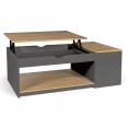 Table basse plateau relevable ELEA avec coffre bois gris et façon hêtre