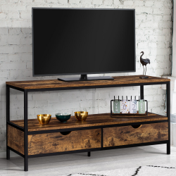 14971 - Porta TV industriale a 2 cassetti con effetto legno e metallo Meuble TV 113 cm DAYTON 2 tiroirs bois effet vieilli design industriel