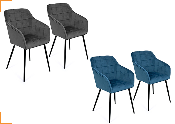 1 LOT DE 4 CHAISES MADY EN VELOURS AVEC ACCOUDOIRS BLEU ET GRIS FONCE