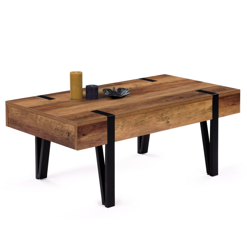 Table basse industrielle 1 tiroir bois pied épingle - AUSTRIA