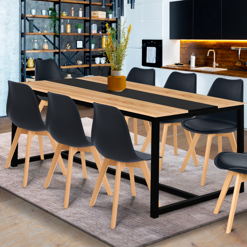 Table à manger industrielle bois et métal noir 150cm - DETROIT