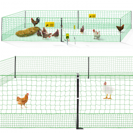 Kit complet clôture électrifiable + électrificateur filet à poules 24 M avec porte 9 piquets double pointe Kit complet clôture électrifiable + électrificateur filet à poules 24 M avec porte 9 piquets double pointe