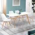 Ensemble table à manger extensible INGA 120-160 cm et 4 chaises SARA blanches design scandinave