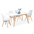 Ensemble table à manger extensible INGA 120-160 cm et 4 chaises SARA blanches design scandinave