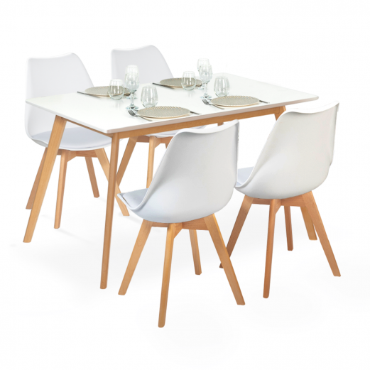 Ensemble table à manger extensible INGA 120-160 cm et 4 chaises SARA blanches design scandinave Ensemble table à manger extensible INGA 120-160 cm et 4 chaises SARA blanches design scandinave