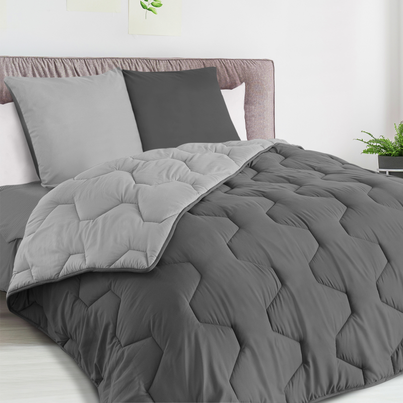 Pack couette oreiller 220x240 cm bicolore gris clair et foncé