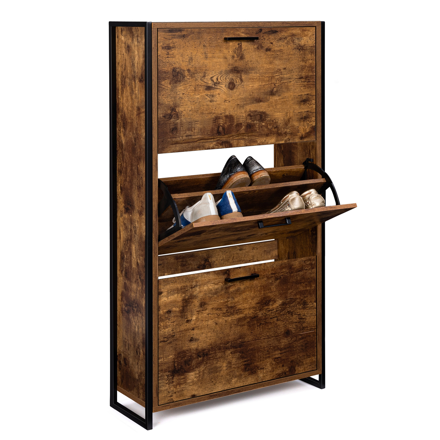 Armoire à chaussures industrielle 3 portes effet vieilli