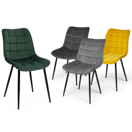 Lot de 4 chaises MADY en velours mix color vert, gris clair, gris foncé, jaune