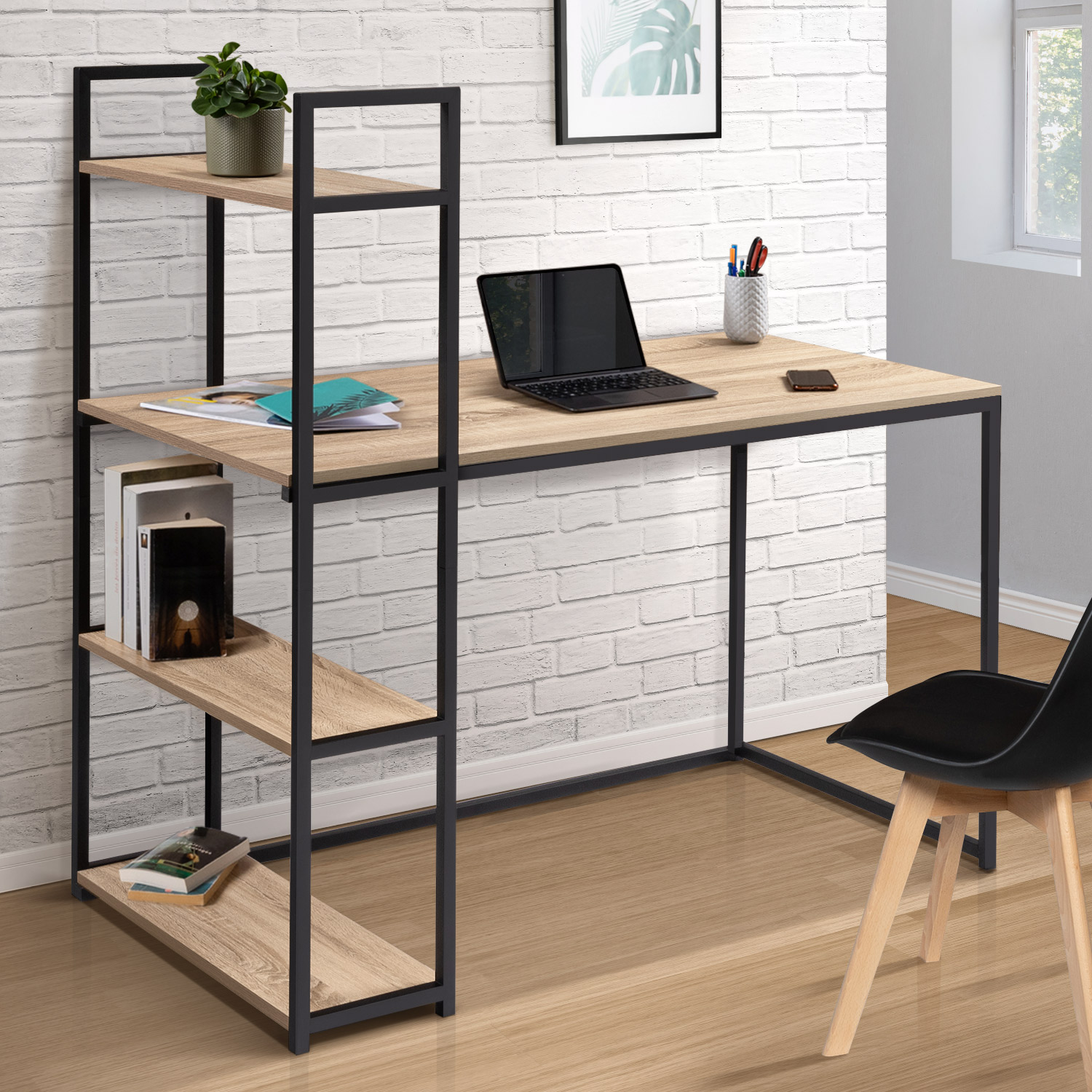 Bureau style industriel en métal et bois