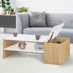 14926 - Tavolino da bar contemporaneo IZIA con cassa in legno e bianco Table basse bar contemporaine IZIA avec coffre bois et blanc