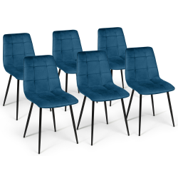15029 - Set di 6 sedie in velluto blu trapuntato Lot de 6 chaises MILA en velours bleu pour salle à manger
